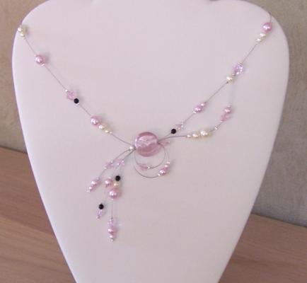 collier mariage rose ivoire