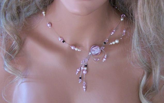 Collier mariage ivoire, rose