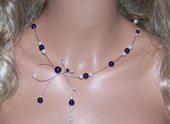 Collier mariage perles mauve (dark purple)
