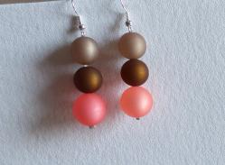 Boucles d'oreilles polaris, 3 perles corail, beige et marron