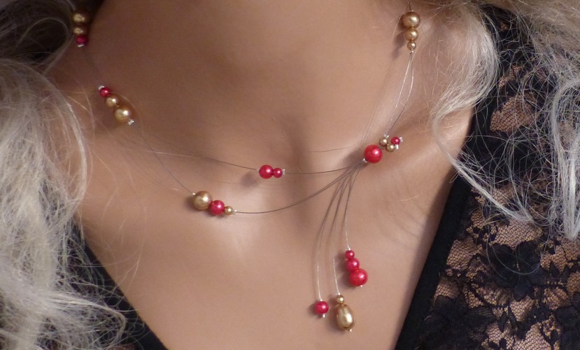 Collier rouge or,  collier pas cher mariage