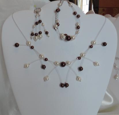 Collier mariage perles nacrées chocolat ivoire