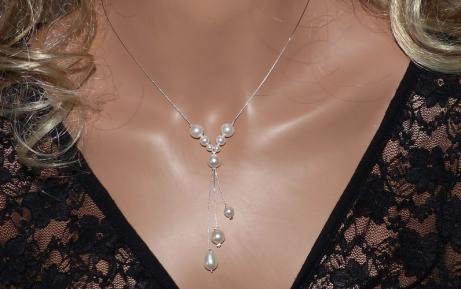 Collier mariage blanc, collier mariée blanc, perles blanches