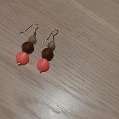 Boucles d'oreilles polaris, perles polaris corail marron et beige