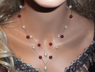 collier mariage fil câblé perles bordeaux ivoire