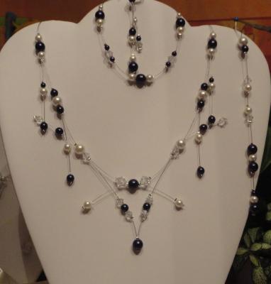 Collier mariage moderne perles nacrées couleur ivoire/noire