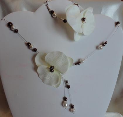 Collier mariage chocolat ivoire orchidée