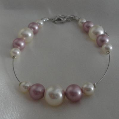 Bracelet mariage rose poudré ivoire
