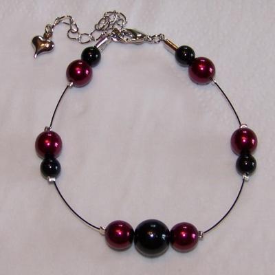 Bracelet mariage perles noires et bordeaux