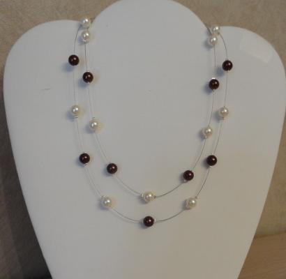 Collier mariage perles chocolat et ivoire