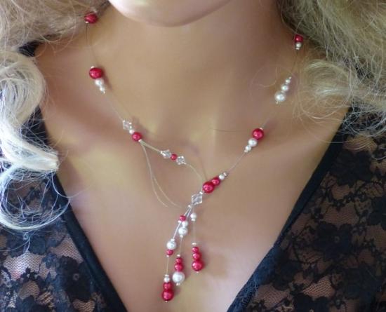 Collier mariage rouge et blanc