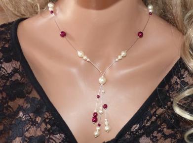 Collier bordeaux blanc