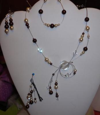 Collier mariage perles nacrées chocolat ivoire