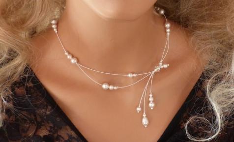 Collier blanc, collier mariage, collier mariée